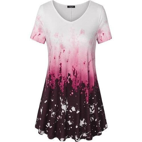Plus Size Tshirt Women Hit Color Printing T-shirt Short Sleeve V-Neck Draped Hem Women Tops Tees Female 2021 New