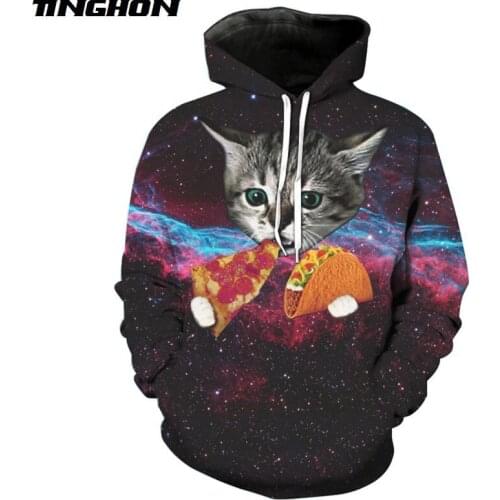 XS-7XL Summer Fashion Men Women T Shirt Animal Cat Eating Taco and Pizza 3D Print Casual Hooded Jacket Hoodies Sweatshirts