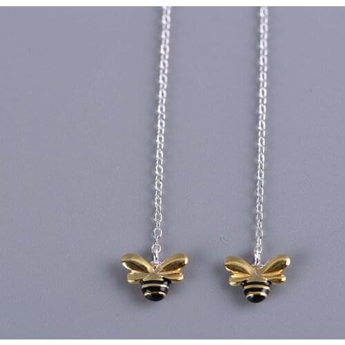 FNJ Tassel Bee Earrings 925 Silver Original Pure S925 Sterling Silver Long Drop Earring for Women Jewelry