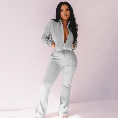 Womens Tracksuit Ladies Sportwear Women Autumn Zipper Two Piece Set Long Sleeves Top and Flares Pants Set Female Solid Running