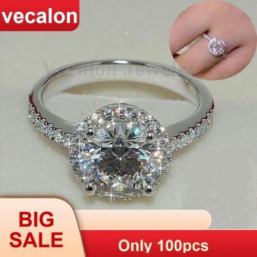 Vecalon Genuine Women Jewelry ring 2ct AAAAA Zircon Cz 925 Sterling Silver Engagement wedding Band ring for women Gift