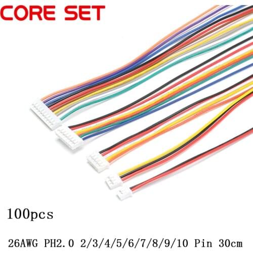 100pcs/lot JST 2.0 PH 2.0 2/3/4/5/6/7/8/9/10-Pin Connector Plug With Wires Cables 30cm 26AWG New S18 Drop ship