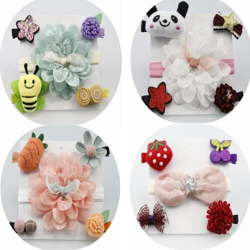 2020 Children 5Pcs Baby Girl Toddler Hair Clip Bow Flower Headband Mini Cartoon Barrettes Party Star Kids Hairpins