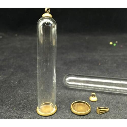 60x12mm 50 sets/lot glass globe antique bronze base 6mm beads cap set glass bottle vial pendant necklace pendant jewelry finding