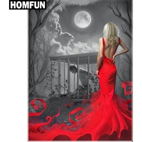HOMFUN Full Square/Round Drill 5D DIY Diamond Painting "Woman moon prison" Embroidery Cross Stitch 3D Home Decor Gift A00324
