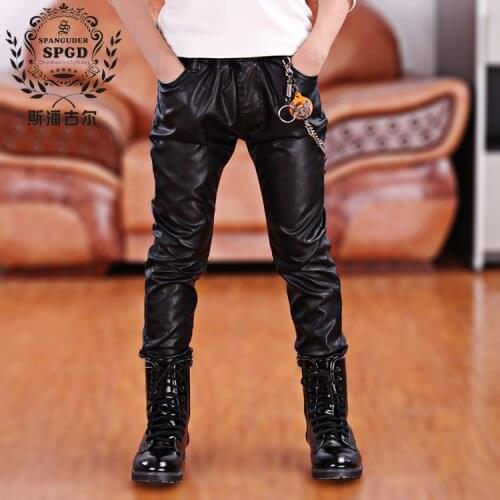 2019 Faux Leather Boys Pants Spring-Autumn childrens clothing skinny pants patchwork casual child trousers kids fashion pants
