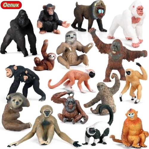 Oenux Wild Forest Soth Golden Snub-nosed Monkey Gibbon Chimpanzee Action Figures Orangutan Animal Model PVC Educational Kids Toy
