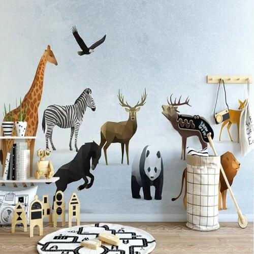 Custom Mural Wallpaper Nordic Minimalist 3D Cartoon Geometric Animal Childrens House Background Wall Painting Papel De Parede