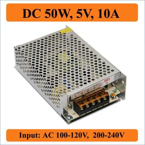 50W 5V 10A Switching Power Supply for LED Strip AC 110V/220V input to DC5V 10000mA outputs for LED light display control adapter