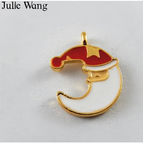 Julie Wang 10PCS Alloy White Enamel Christmas Moon Charms Necklace Pendant Earrings Decoration Findings Jewelry Making Accessory