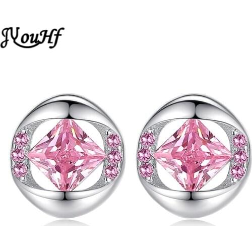 JYouHF Small Earrings for Girls Kids Child Cute Simple White Gold Plated Pink/White Crystal CZ Earrings Fashion Jewelry Gift