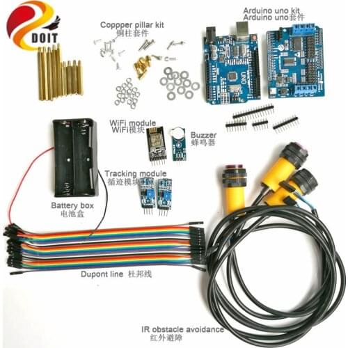 WiFi Control Kit with Arduino UNO R3 Board+Motor Drive Shield Board for Tracking Infrared Obstacle Avoidance Arduino RC Kit