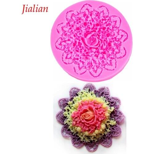 Lace Flower Shaped baby food grade fondant silicone moulds confectionery accessories for cupcake decoration Baking tools FT-0008