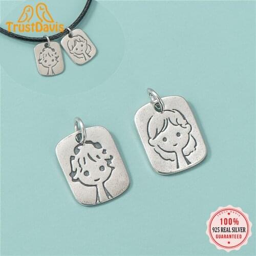 TrustDavis Fashion Real 925 Sterling Silver Boy Girls Charms Pendant For Bracelet Necklace DIY Accessories Fine Jewelry HY194