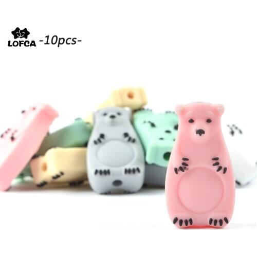 LOFCA 10pc/lot Mini Polar Bear Silicone Beads Baby Animal Teether BPA Free DIY Baby Teething Toys