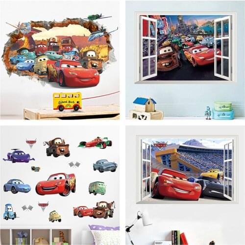 Cartoon Mcqueen Cars Wall Stickers For Kids Room Home Decoration 3d Window Hole Mural Art Boys Decals Diy Anime Movie Posters