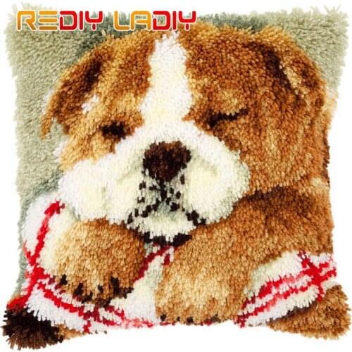 New 3D Latch Hook Pillow Kits Animals Lazy Dog DIY Needlework Crocheting Kit Rug Yarn Handmade Unfinished Embroidery Pillowcase
