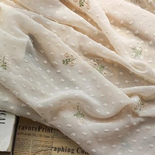 New Lover Grass Chiffon Fabric Jacquard Cut Flowers Swiss Dot Embroidery Small Floral Fabric For Dress Clothing,By The Meter