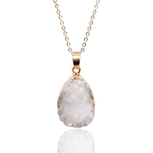 White Quartz Raw Stone Chakra Pendant Necklace Healing Crystal for Women