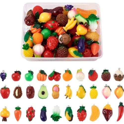 Pandahall 60pcs/box Resin Pendants with Iron Findings Imitation Food Cute for Jewelry Making DIY Bracelet Necklace Accessories