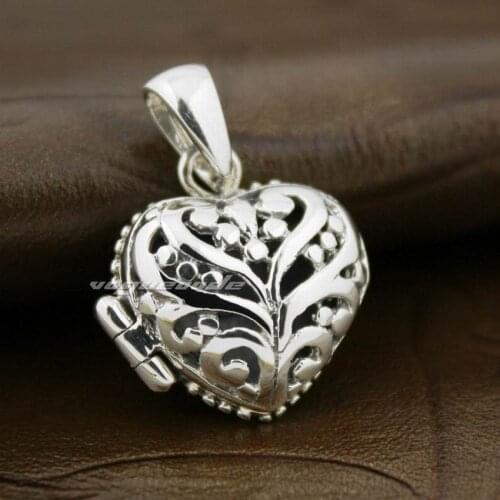 925 Sterling Silver Hollow Flower Openable Heart Beautiful Pendant 8X010