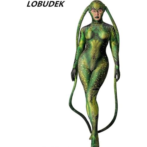 All wrapped Jumpsuit Green Fly Role-playing Cosplay Performance Wear Men Women Dance Team Leotard Stage Club Party Show Costume