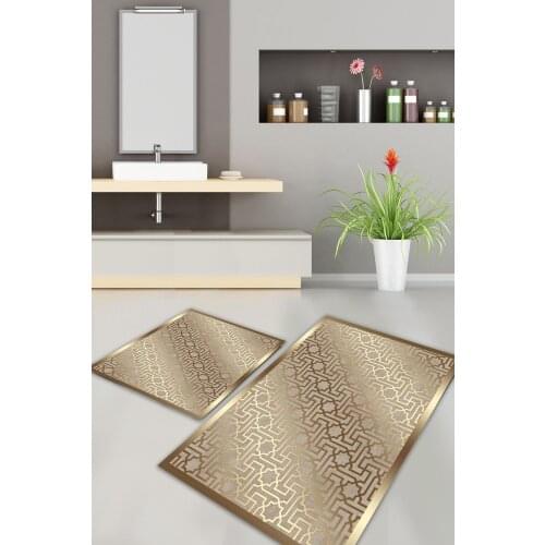 Anti Slip Base Washable Dust and Dirt Repellent Gold Reflection Model Bath Mat Set