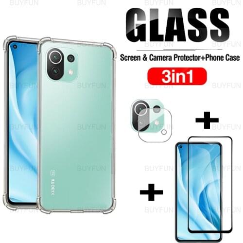 For Xiaomi Mi 11 Lite 5G Black Edge Tempered Glass For Mi 11 Mi11 lite 6.55inch Transparent Silicone Case Lens Protection Film