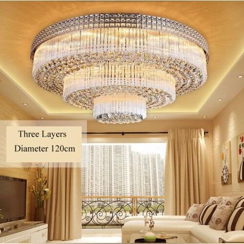 Luxurious LED golden living room round crystal lighting atmospheric European style modern lamp oblong three layer ceiling lamps