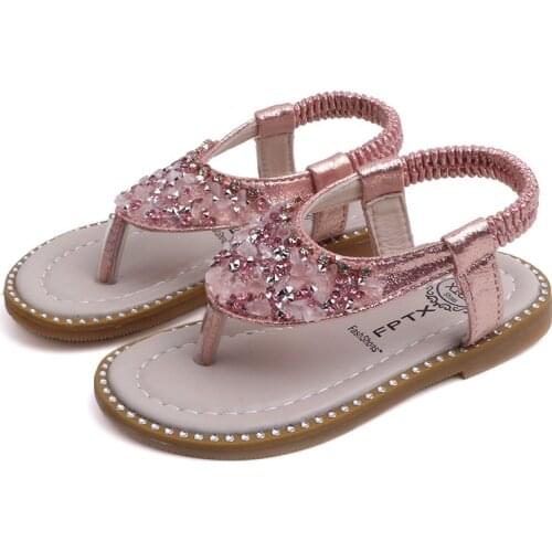 Childrens shoes 2021 summer girls flip flops rhinestone sandals female baby princess sandals slippers non-slip roman shoes