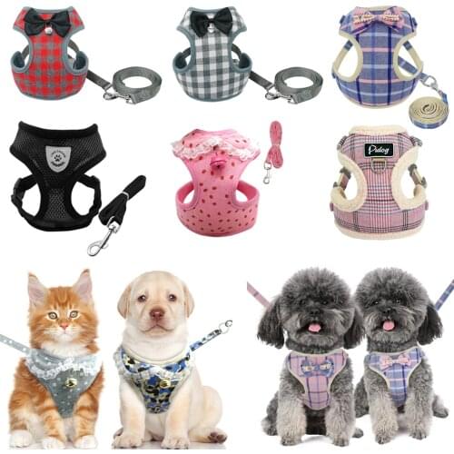 Breathable Small Dog Harness Nylon Pet Puppy Harness and Leash Soft Dog Cat Hanresses Chihuahua Yorkshire Vest Walking Lead