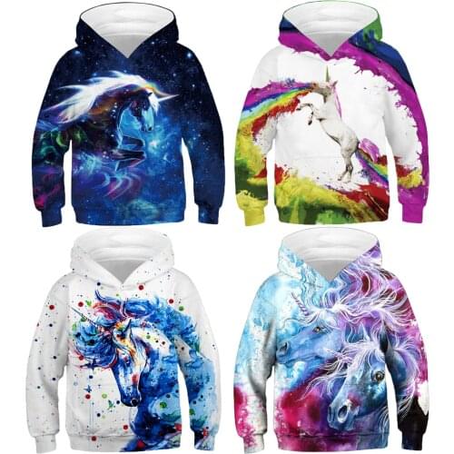 Big Size 3D Girls Boys Unicorn Sweatshirt Hoodies Teenagers Oversized Spring Hooded For Boy Kids Outerwear Children Clothes