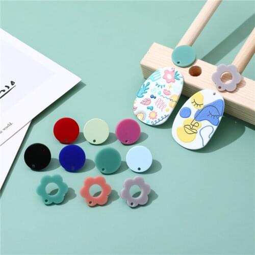 Spring style 50pcs/lot color print geometry rounds/flowers acrylic fashion women stud earrings diy jewelry earring accessory