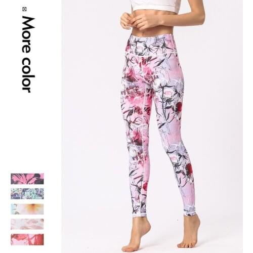 Cloud Hide Yoga Pants Flower Print Sports Tights Women Fitness High Waist Leggings Gym Elastic Leggins Running Workout Trousers