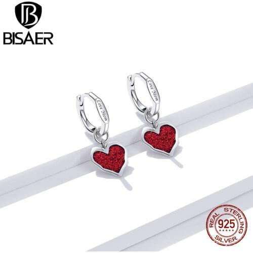 Bisaer Earrings 925 Sterling Silver Intimate Lover Drop Earrings For Women Engagement Fine Simple Brand Jewelry Gift EFE484