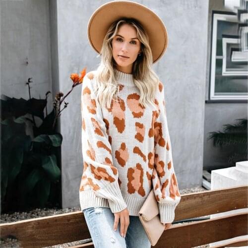 Sweater Women Pullover 2021 Leopard Print Turtleneck Pullover Knit Sweater Women Winter Printed New Style Warm Sweaters SJ3225