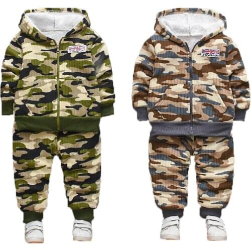 Winter Baby Boys Clothing Sets Gentleman Boy Camouflage Warm Hooded Coats Pants Suit Baby Girls Thick Tracksuit Kids Clothes Set