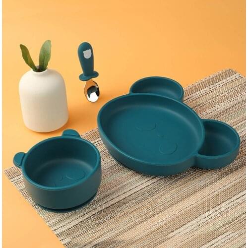 1set Baby Silicone Dishes Dining Bowls Panda Shape Feeding BPA Free Tableware Cartoon Plates Children Baby Feeding Dinner Bowl