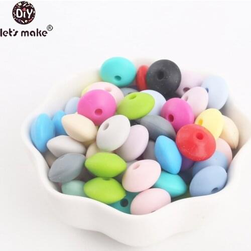 Lets Make 100pc 12mm Silicone Saucer Loose Bead Abacus BeadChew Bracelet Diy Silicone Necklace Silicone Teething Lentil Beads