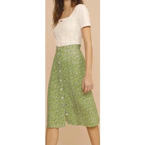 2021 summer women Button-up Retro Floral Print High Waist Long Skirt Bow Sashes Vintage Squiggle Bohemia Skirts Fashion Party