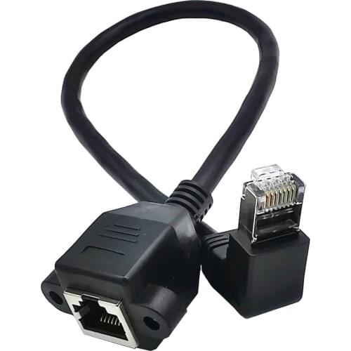 30cm Down angle 90 degree Rj45 screw Panel mount ethernet Extension Cable LAN Male to Female UTP Cat6 internet Cord Screw hole