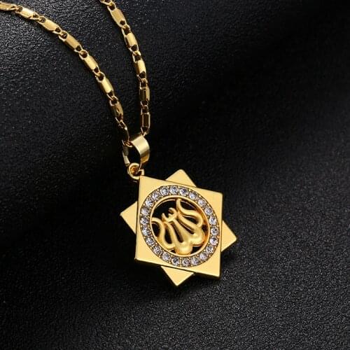 Meaningful lady gift Gold/Silver Color Crystal Islamic Allah Muslim Pendant Necklace Men/Women Religion Star commemorate