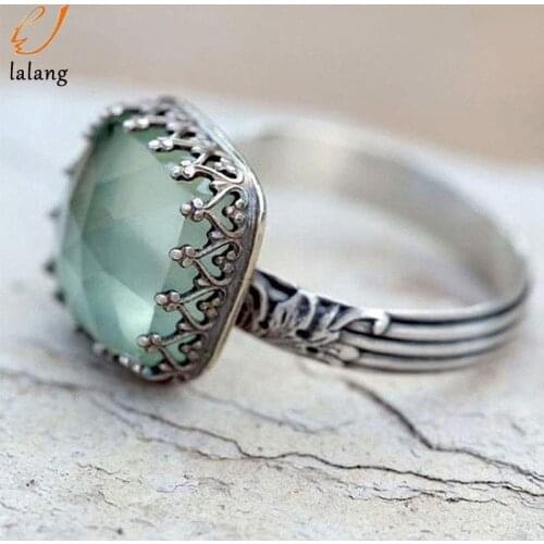 Popular Floral Natural Peridot Antique Ring For Women Engagement Wedding Promise Date Gift Big Square Stone Rings