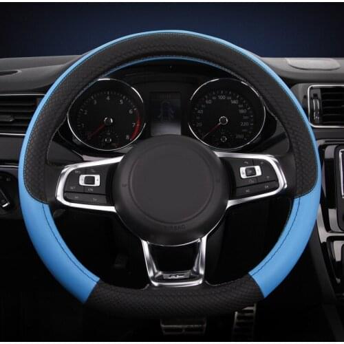 D Cut Steering Wheel Cover -D Shaped Flat Bottom Artificial Leather Steering Wheel Cover Anti-Skid Breathable Fit 14.5"-15",Blue