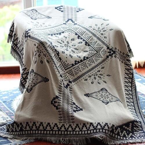 Double-sided Blankets Bohemian Geometric Pattern Thread Blanket Sofa/Bed/Plane Decorative Throws Knit Blanket With Tassel