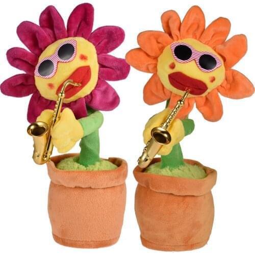 Electric Sunflower Stuffed Plush Doll 80 Songs Playing Saxophone Dancing Singing Sunflower Toys Stuffed Plush Toy For Kids
