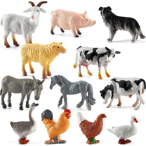 12pcs Realistic Animal Figurines Simulated Poultry Action Figure Farm Dog Duck Cock Models Education Toys for Children Kids Gift