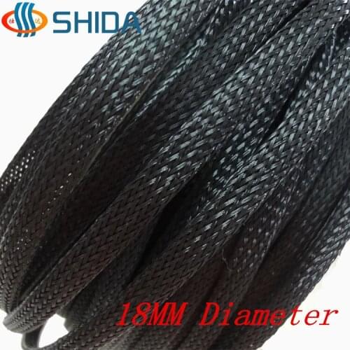 High Voltage Insulation Sleeving 10m Black 18mm Diameter Wire Protecting Encryption PET Nylon Braided Cable Sleeve
