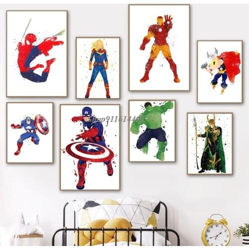 Canvas Painting Marvel Cartoon Superhero Iron Man Captain America Spiderman Posters Prints Wall Art Picture Kids Home Room Decor