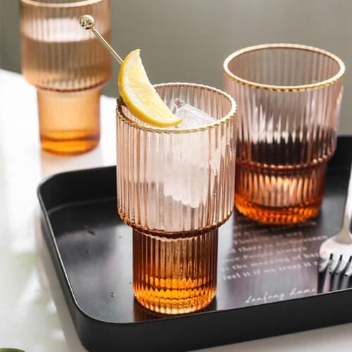 Creative Champagne Vertical Stripe Glass Juice Cocktail Juice Cup Household Tall and Short Water Tea Wine Cup Breakfast Milk Cup